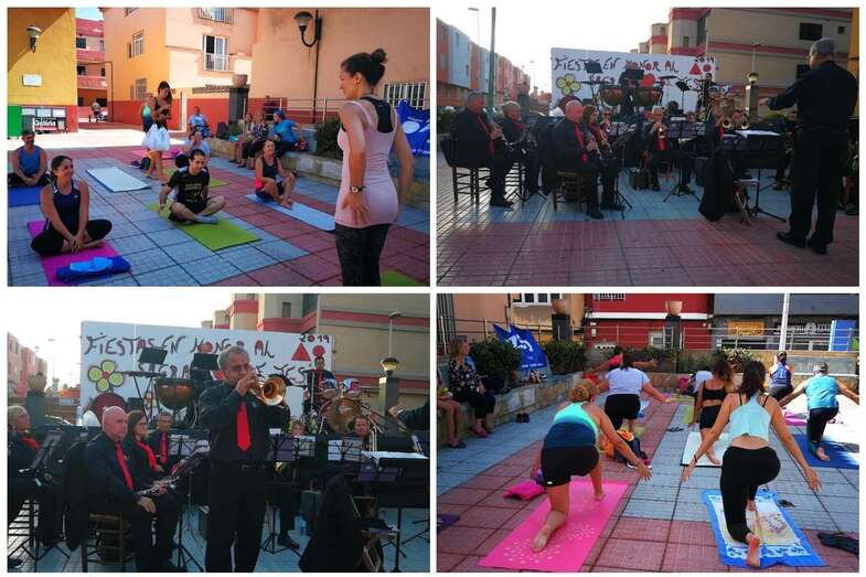 Momentos del taller de Yoga y del concierto de la Banda Municipal de Música (Foto TA